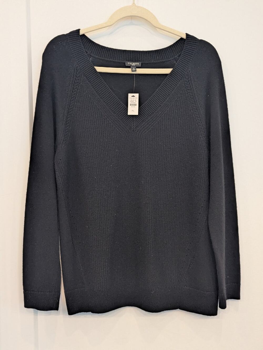 NWT Talbots Sweater L Petite Black Wool Blend Cashmere Quiet Luxury Preppy